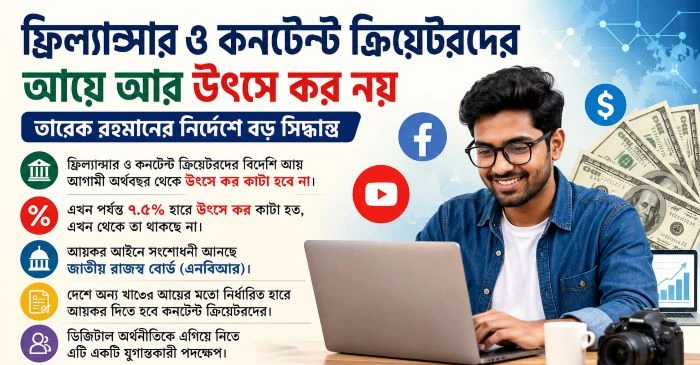 ডিজিটাল উদ্যোক্তাদের জন্য সুখবর: রেমিট্যান্স হিসেবে গণ্য হবে কনটেন্ট ক্রিয়েটরদের বৈদেশিক আয়, থাকছে না উৎসে কর
